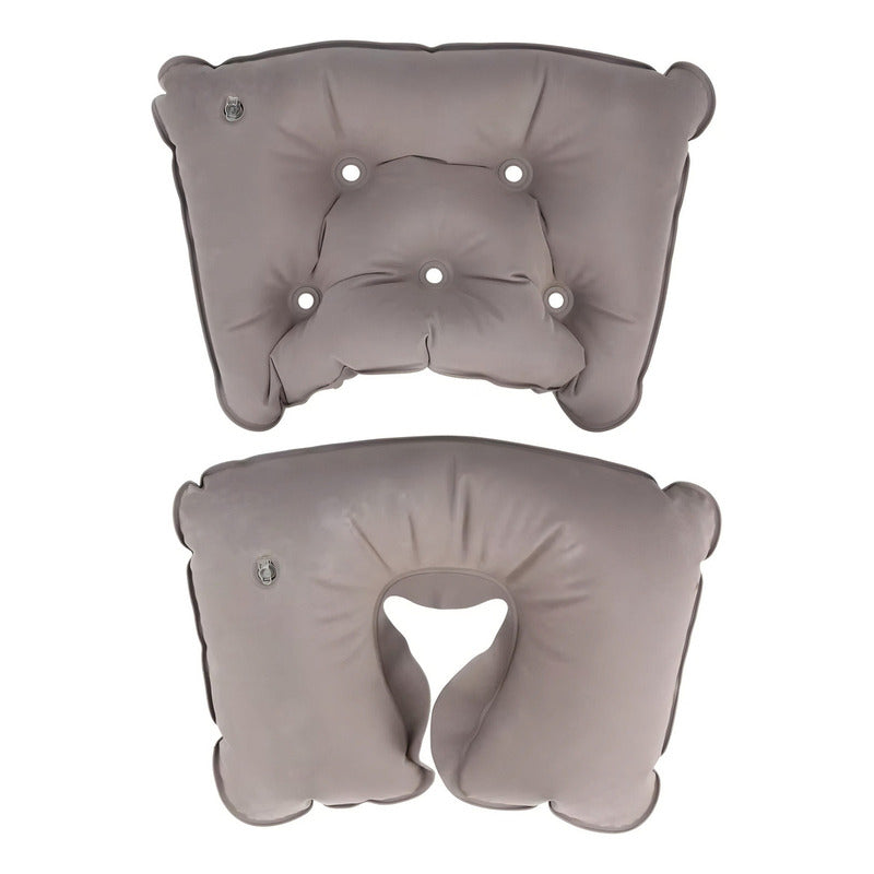 Kit De Viaje Inflable Cojín Cuello Lumbar Asiento + Antifaz Color Beige Diseño De La Tela Aterciopelado