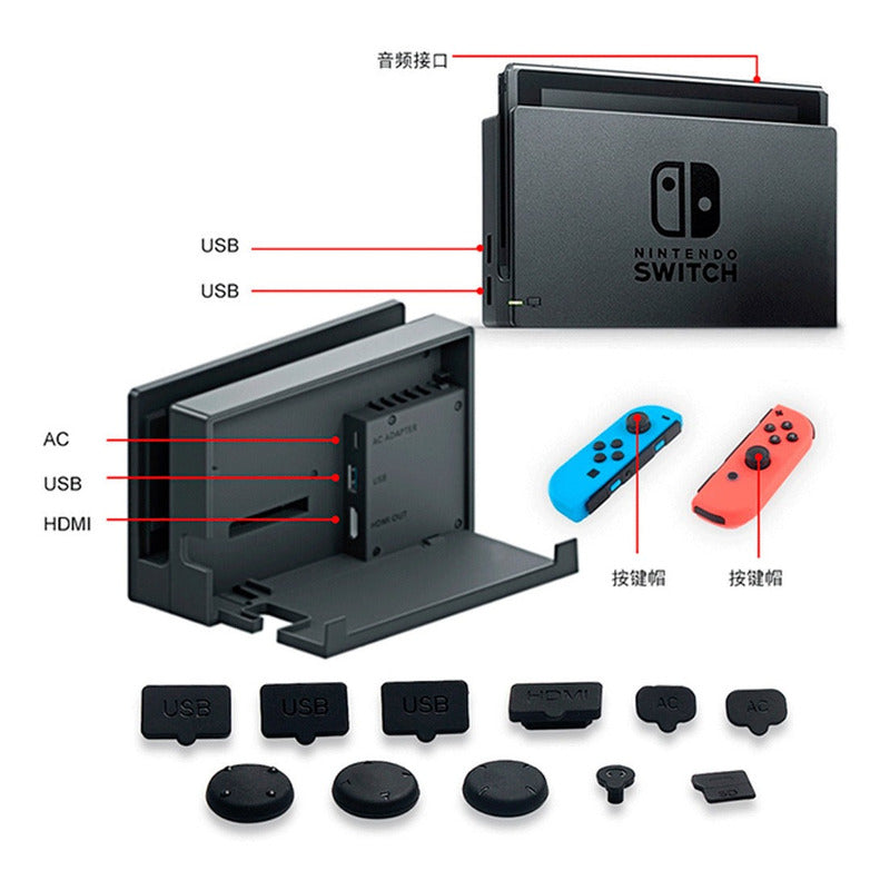 Kit Protector Anti Polvo Nintendo Switch Lámina Mica + Goma