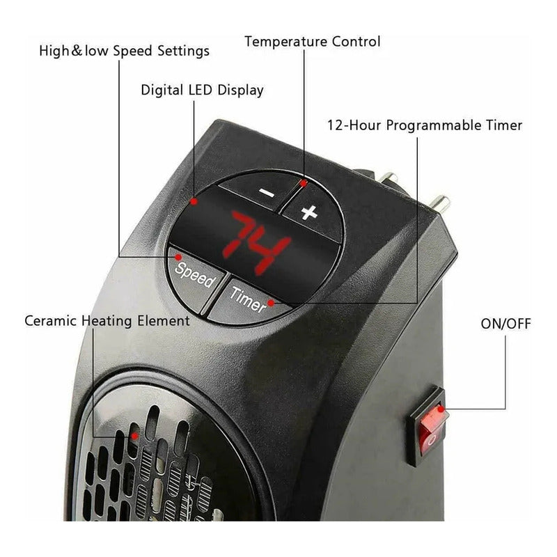 Calefactor Eléctrico Calentador Mini Portátil Control Y Adap