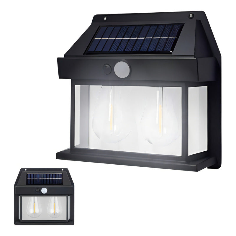 Lámpara Solar Luz Blanca Aplique D Pared 2 Ampolleta Vintage Estructura Negro