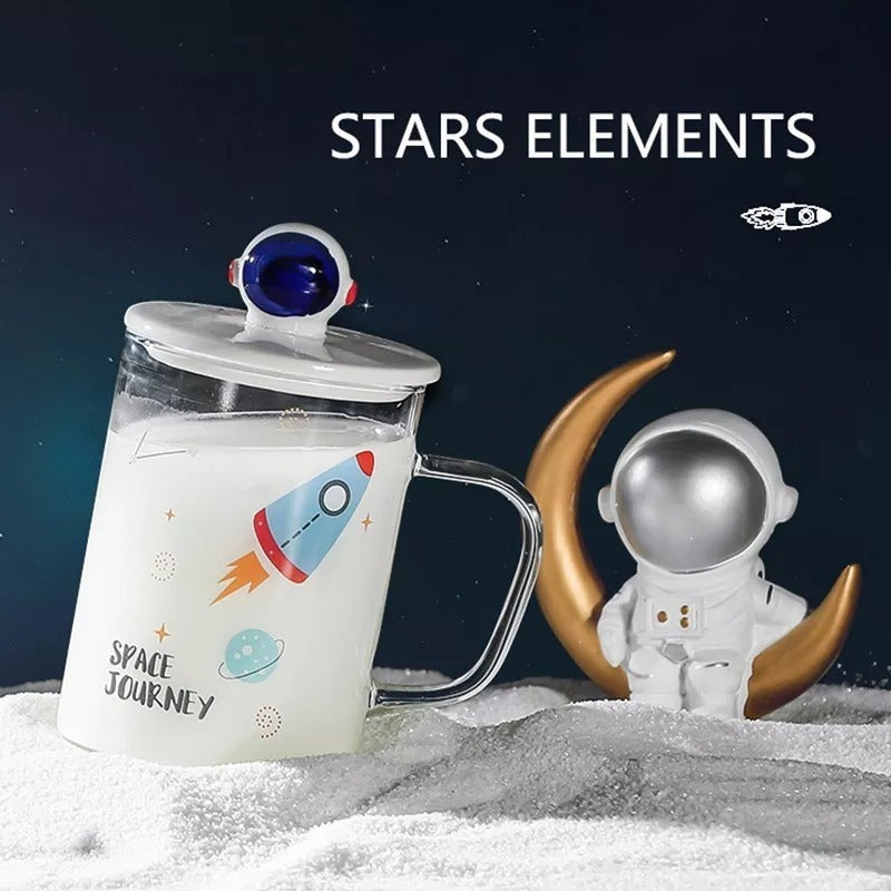 Taza De Vidrio De Astronauta Con Tapa Y Cuchara Cerámica R&c