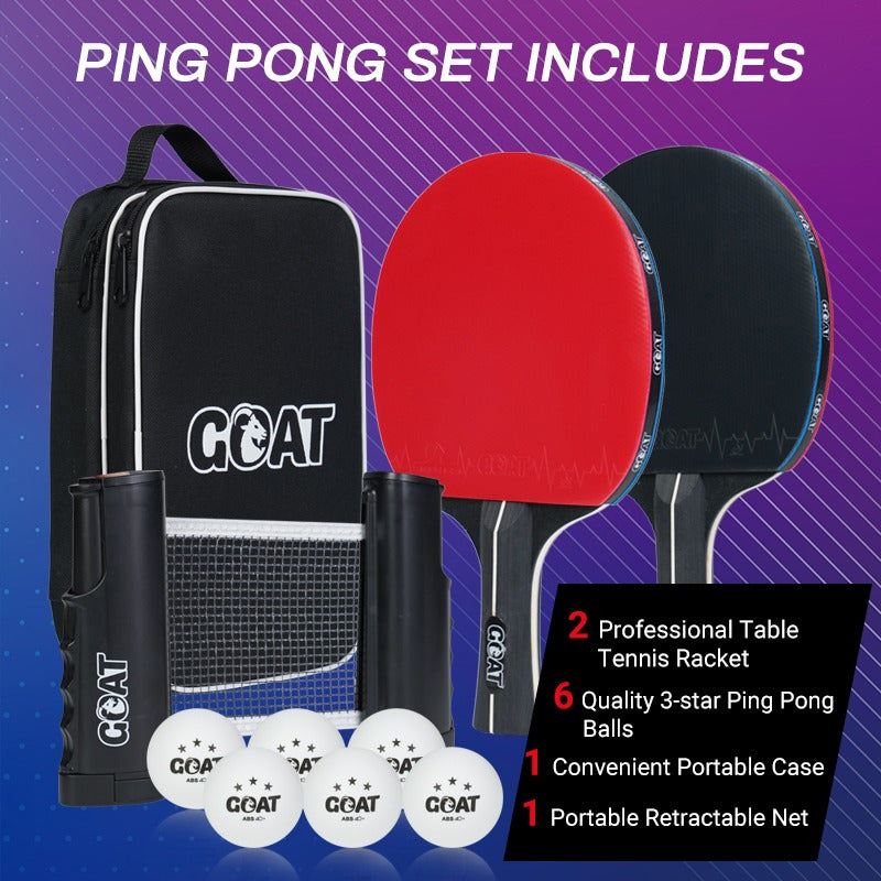 Kit Ping Pong 2 Paletas + 6pelotas + Red + Estuche Goat /r&c