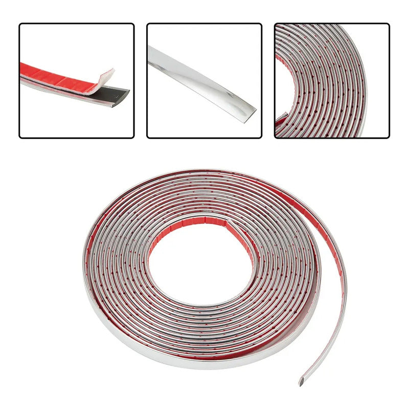 Moldura Cromada 12mm Adhesiva Decorativa Auto Tuning 15m R&c