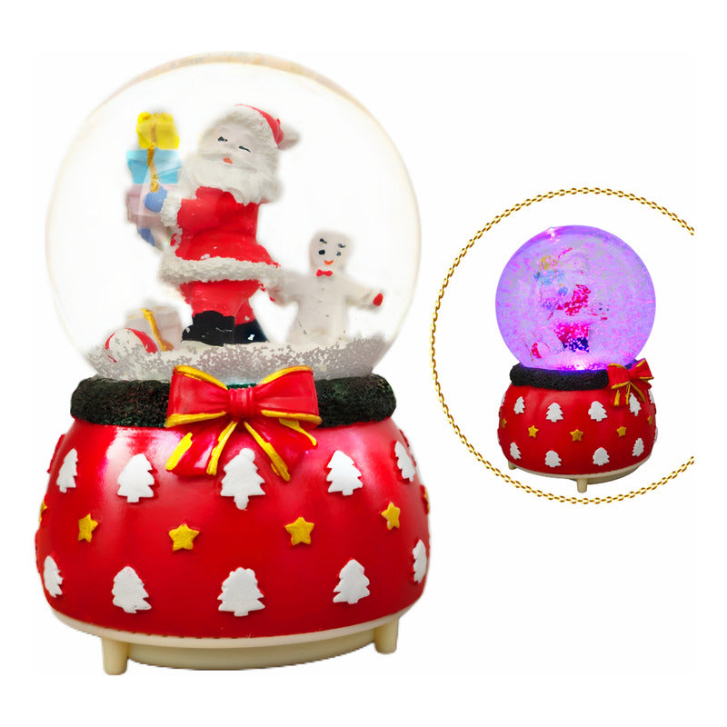 Bola De Nieve Esfera De Cristal Navidad Luz Y Música Decora