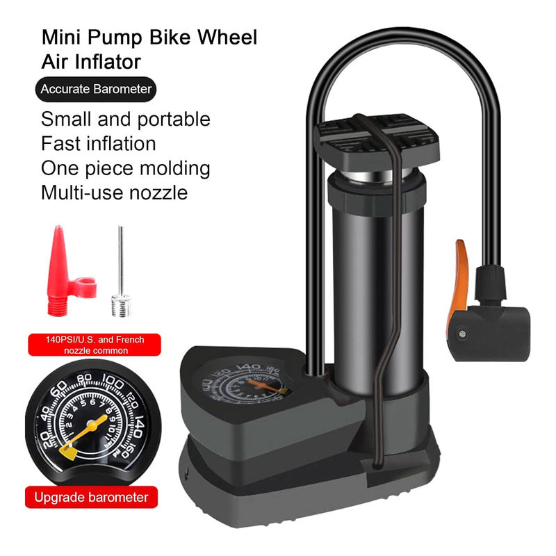 Bombin Inflador De Pie Cn Manometro 160psi Moto Bici Portati