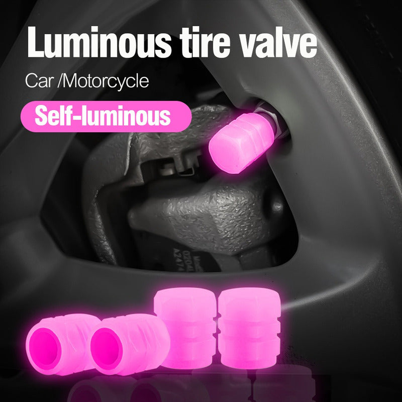 Set X4 Tapa Válvula Flúor Auto Moto Bici Universal Luminosa