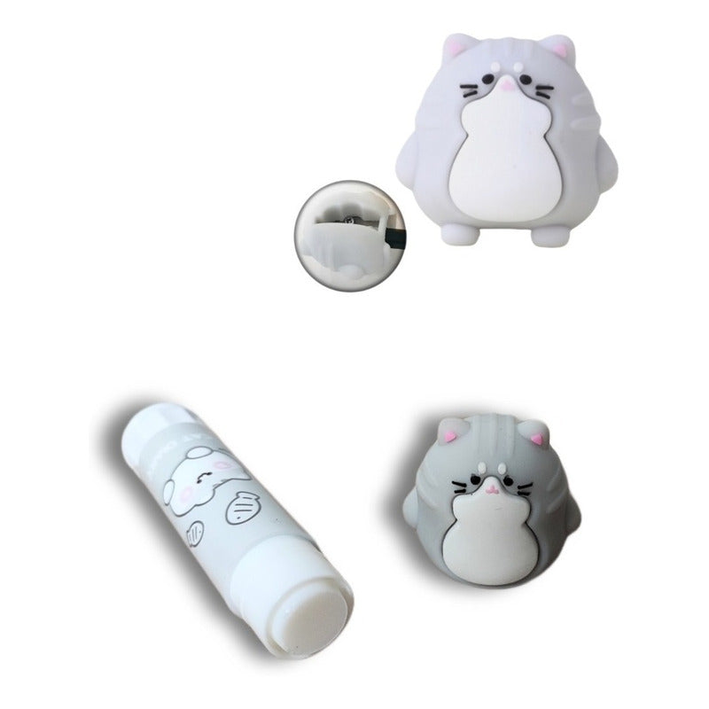 Pack Sacapuntas + Pegamento En Barra De Gato Kawaii Cat Cute