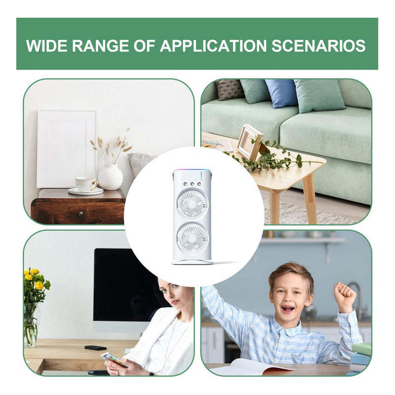 Ventilador Doble Con Humidificador Aire Frio Luz Y Control