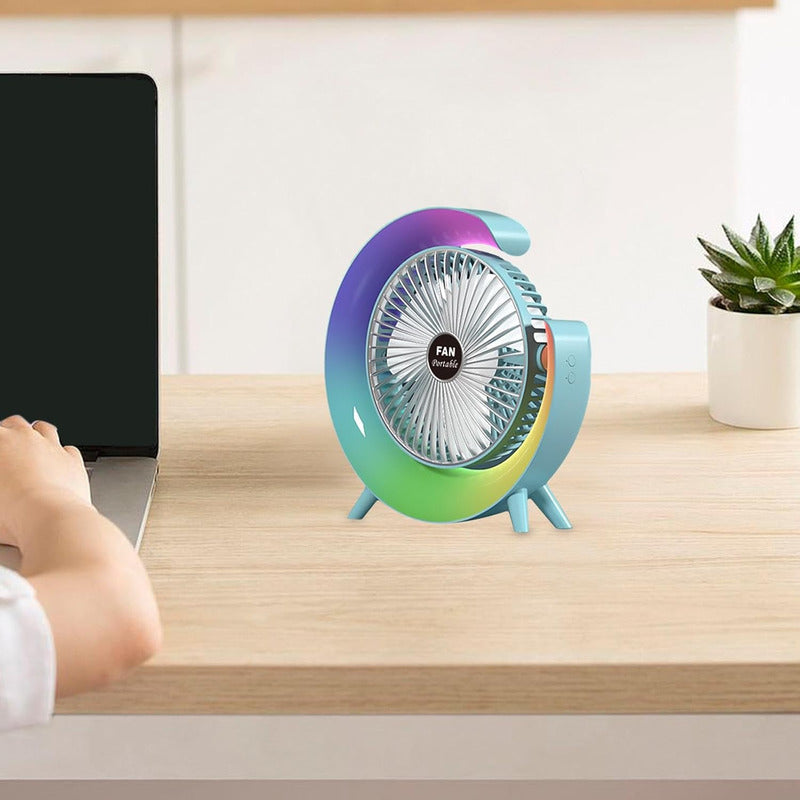 Ventilador De Mesa Recargable Usb 2 En 1 Con Lámpara Luz Led