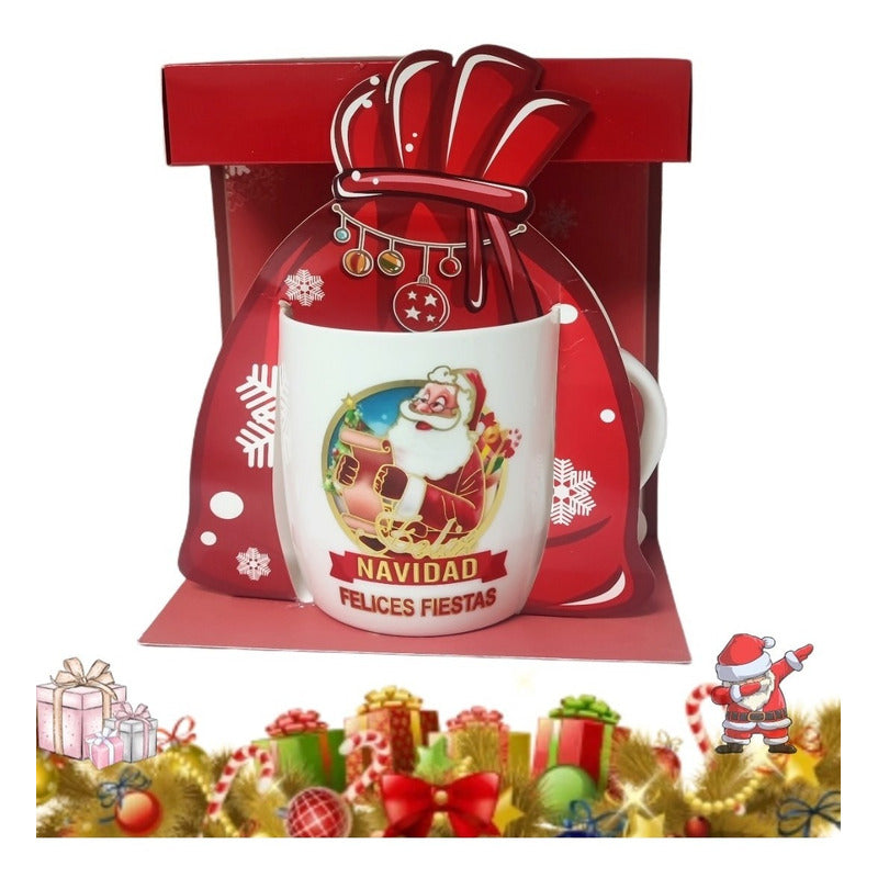 Taza De Navidad Con Tapa Santa Claus Tazón Navideño Cartoon