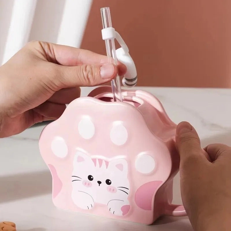 Vaso Diseño Garrita Con Bombilla Cola De Gato Mug Taza Tazón