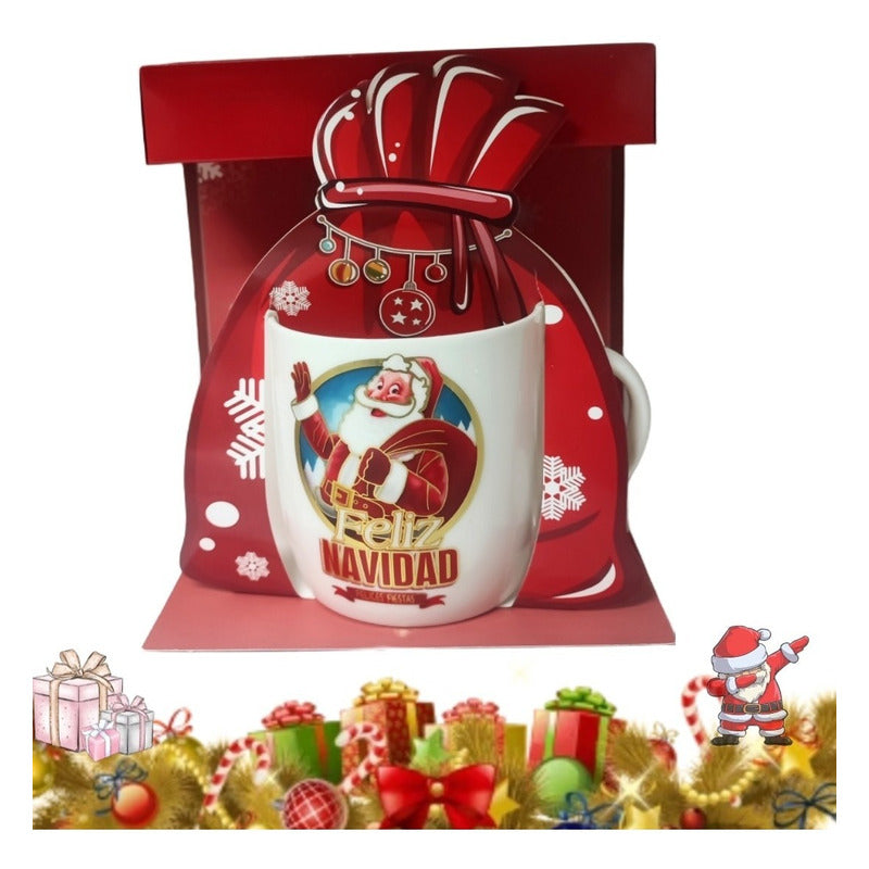 Taza De Navidad Con Tapa Santa Claus Tazón Navideño Cartoon