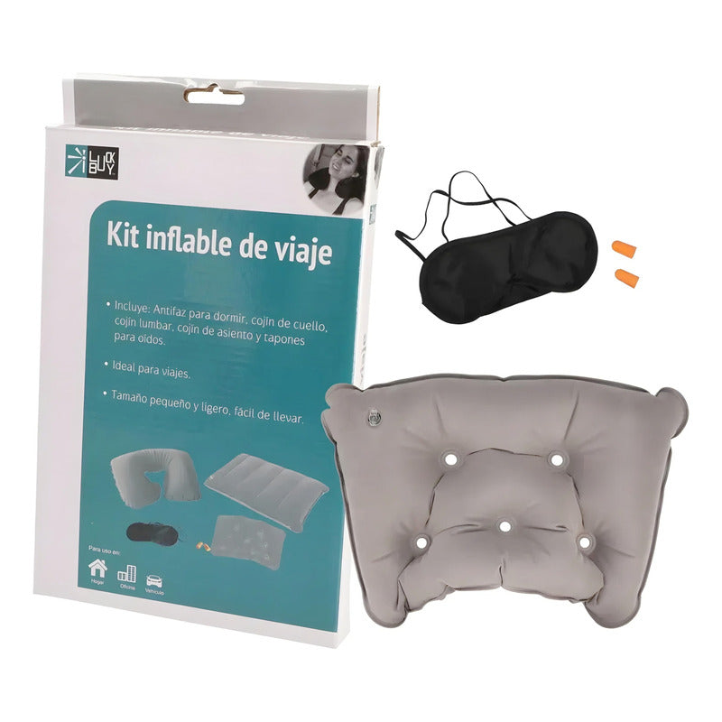 Kit De Viaje Inflable Cojín Cuello Lumbar Asiento + Antifaz