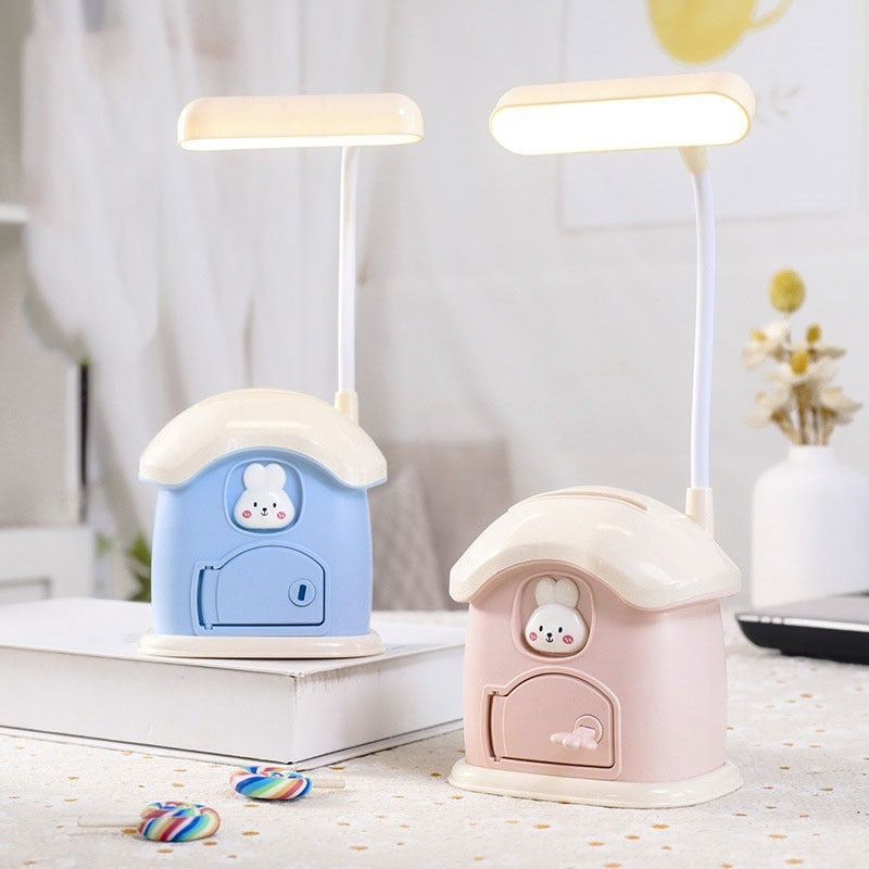 Lámpara De Escritorio Recargabl + Portalapiz Alcancía Kawaii