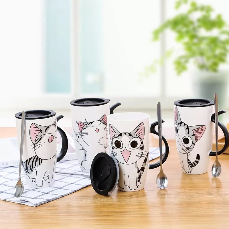 Taza De Gato Mug Con Tapa Con Boquilla Tazón Gato Chi/ Ryc