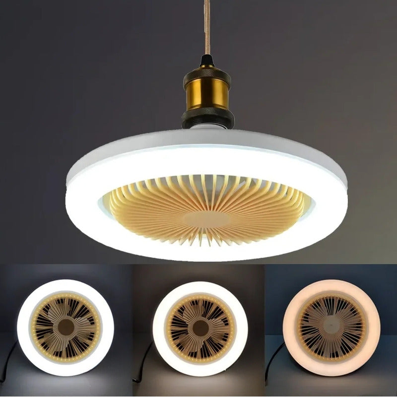 Ventilador De Techo Soquete E27 + Aro Luz Led + Control Ryc
