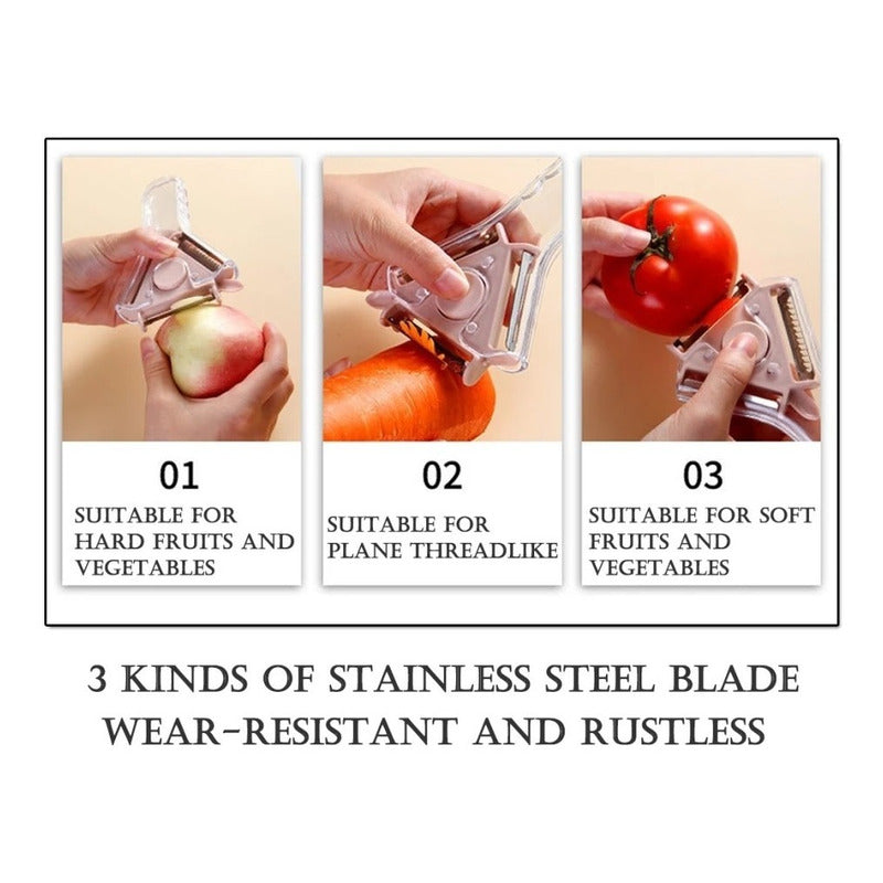 Pelador De Papas Frutas Y Verduras 3en1 Multiusos Ergonómico