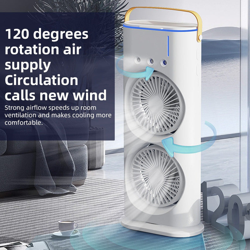 Ventilador Doble Con Humidificador Aire Frio Luz Y Control