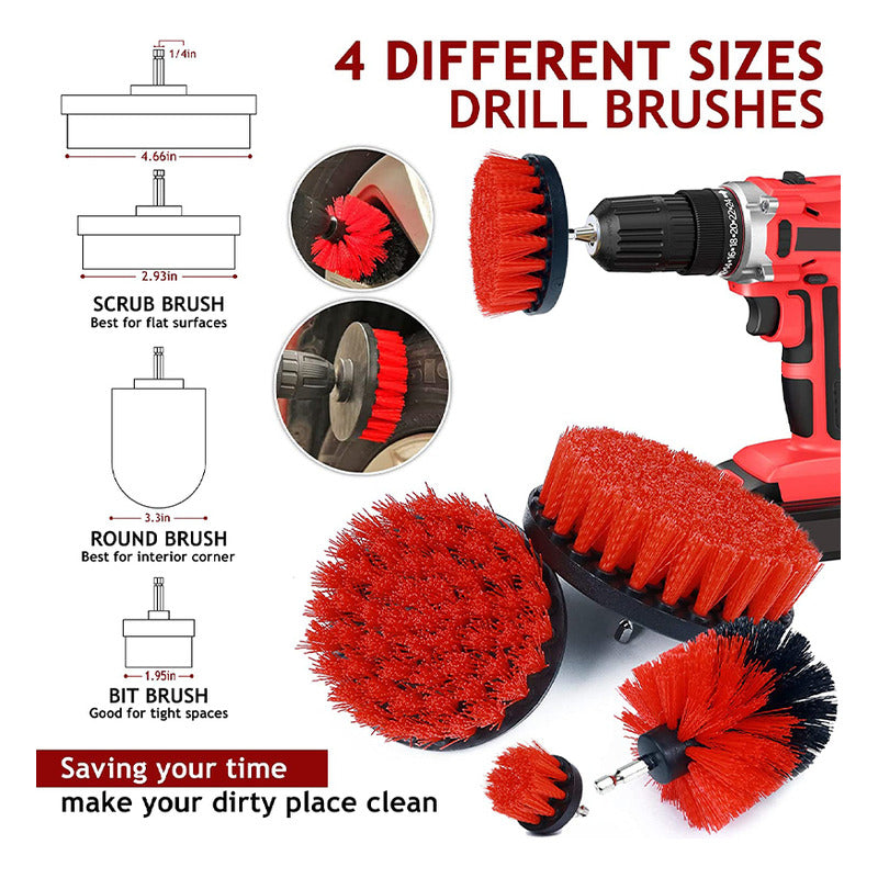 Kit Lavado De Auto 4 Cepillos Cn Broca Para Taladro Limpieza