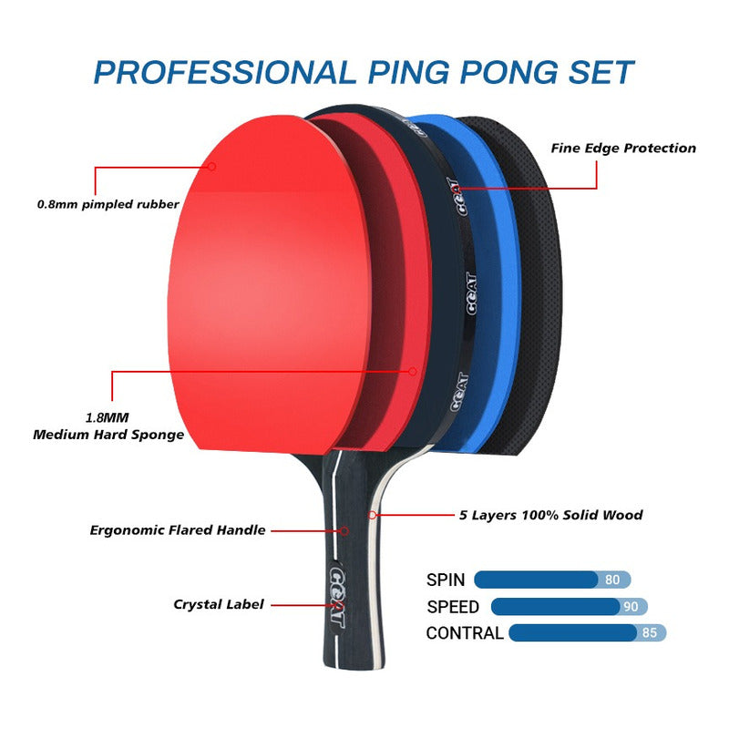 Kit Ping Pong 2 Paletas + 6pelotas + Red + Estuche Goat /r&c
