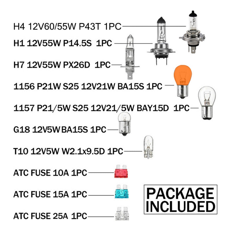 Kit D Emergencia Ampolletas Y Fusible 12v H1 H4 H7 10pcs Ryc