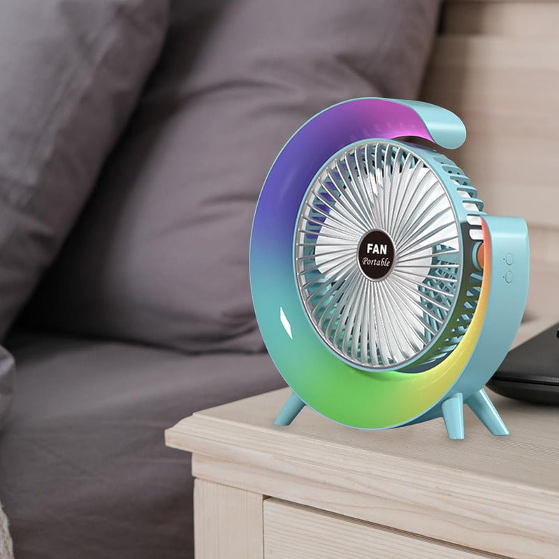 Ventilador De Mesa Recargable Usb 2 En 1 Con Lámpara Luz Led