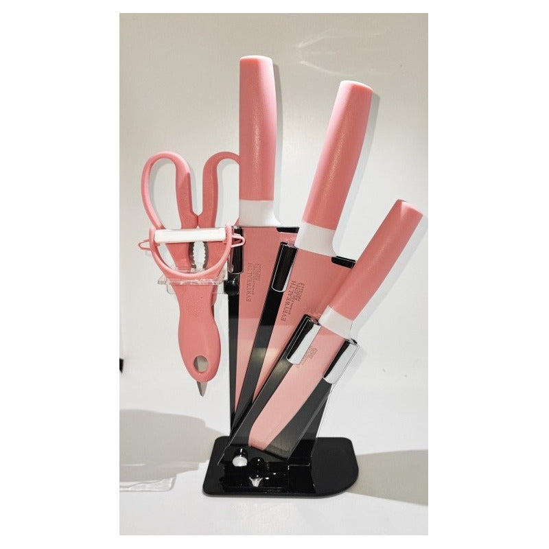 Set De Cuchillos Cocina De Colores 6piezas Pedestal Pelador