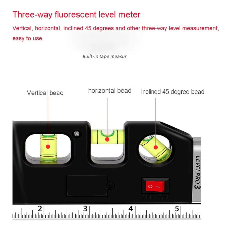 Nivel Laser 3 En 1 Multiusos Con Cinta Métrica 3posiciones