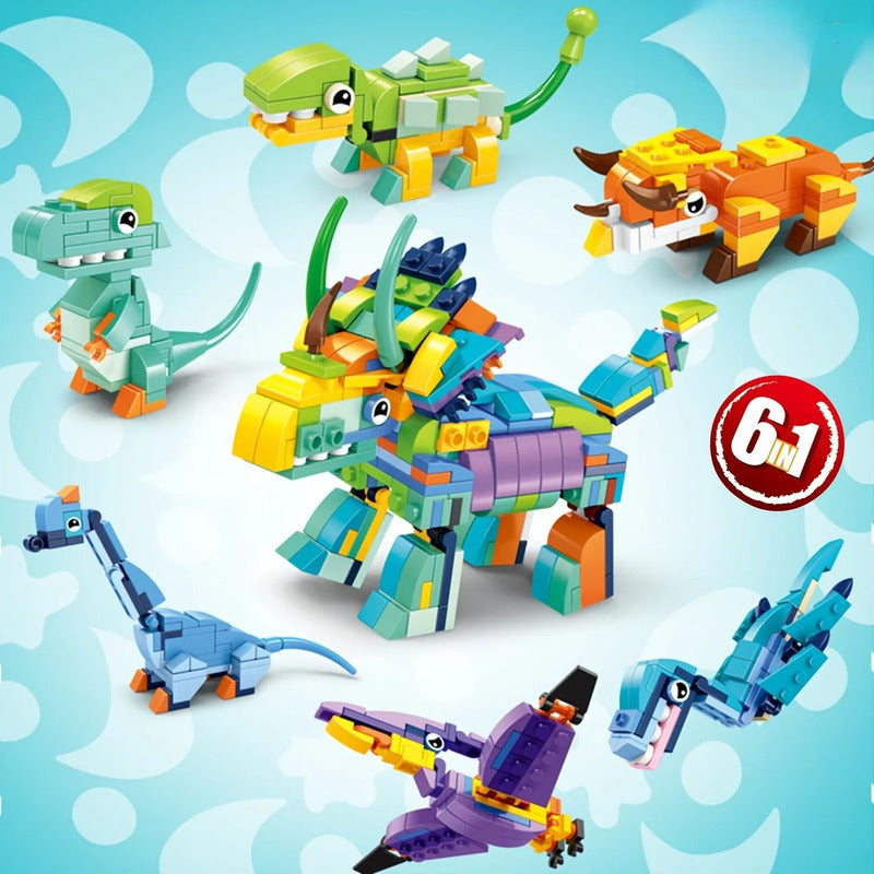 Set Mini Bloques Construcción 6 Dinosaurios En 1 Sorpresa
