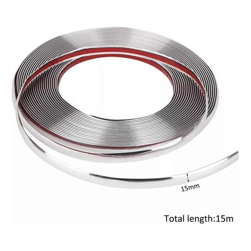 Moldura Cromada 15mm Adhesiva Auto Tuning Universal /ryc