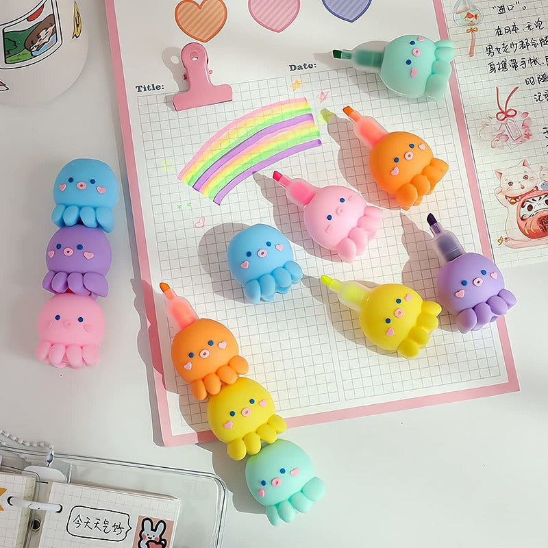 Pack 5 En 1 Destacadores De Pulpo Kawaii Resaltadores Cute