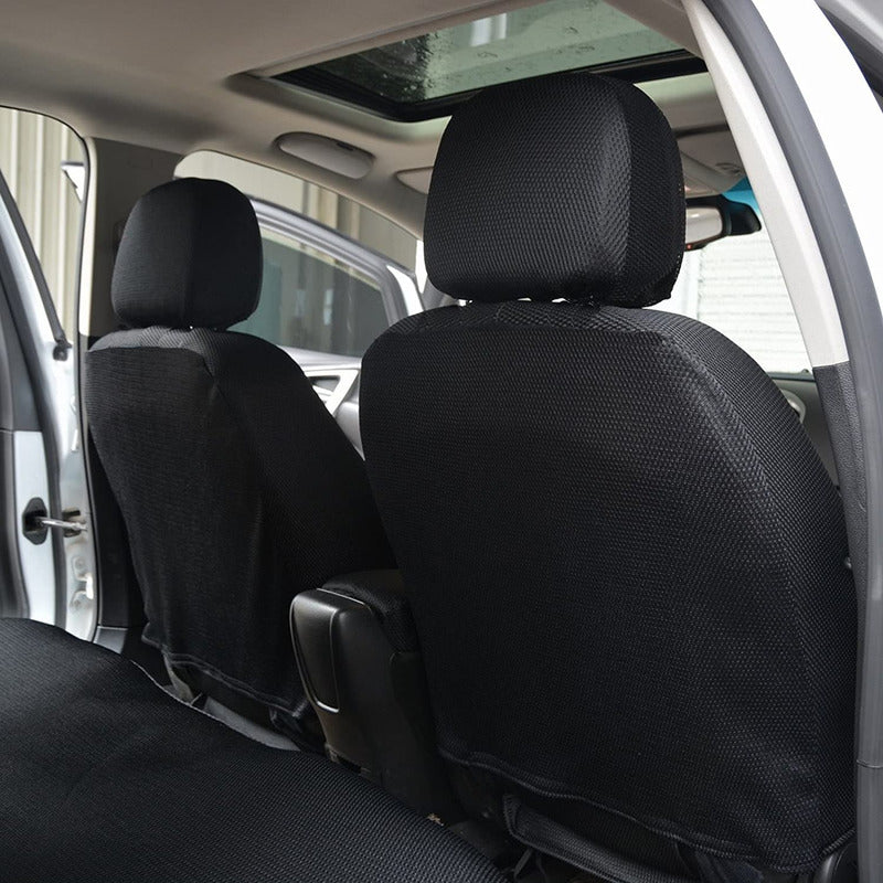 Funda Cubre Asiento Negro Flores Bordada 8pcs Auto Universal