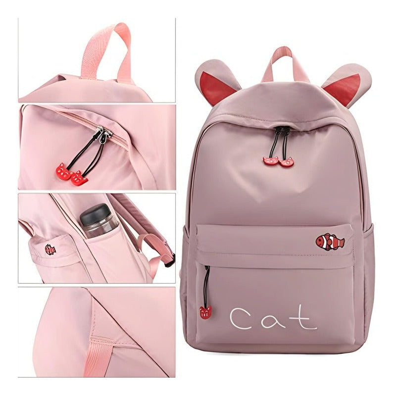 Mochila Con Orejita Gato Bolso Escolar Kawai Juvenil Cat R&c