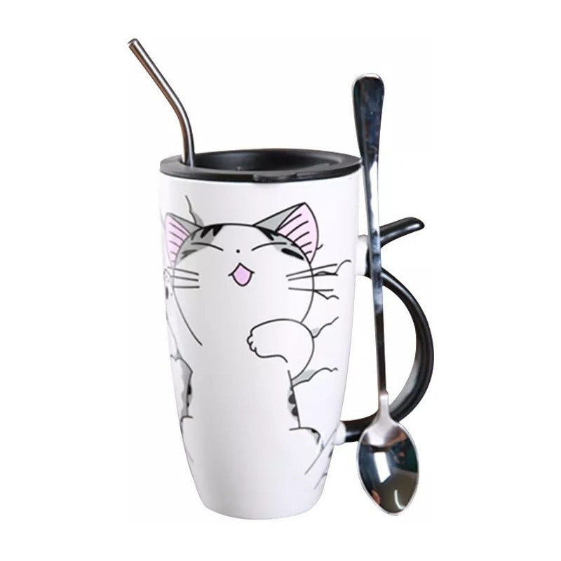 Taza De Gato Mug Con Tapa Con Boquilla Tazón Gato Chi/ Ryc