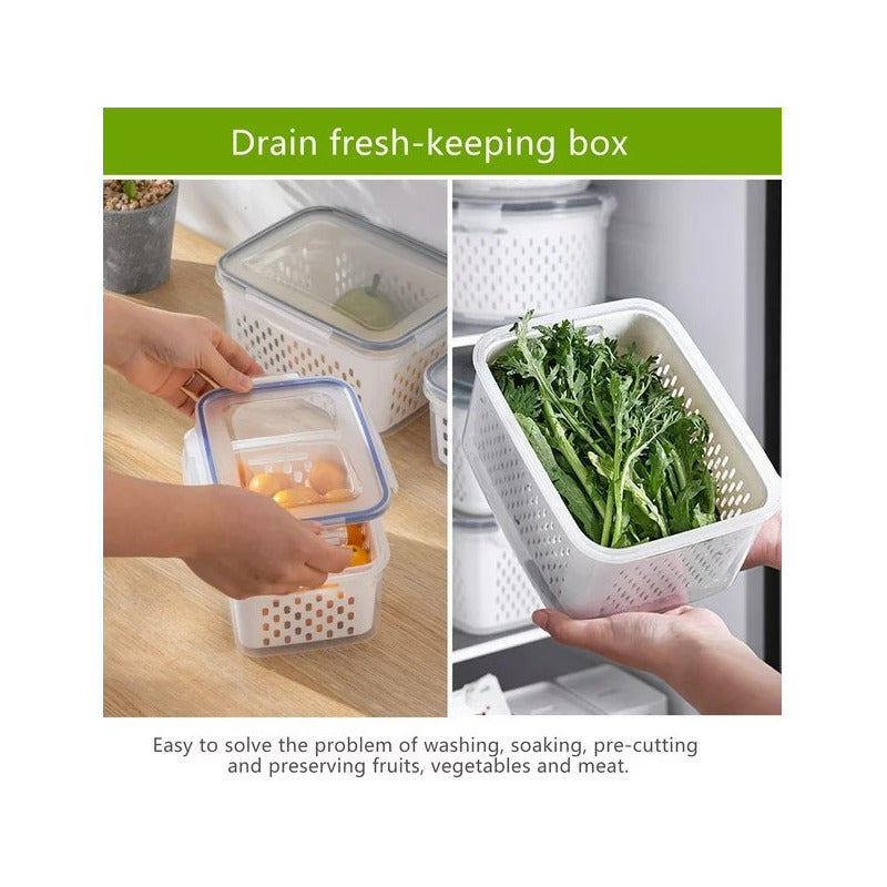 X3 Contenedor Hermético Frutas Verduras Frescas Con Colador