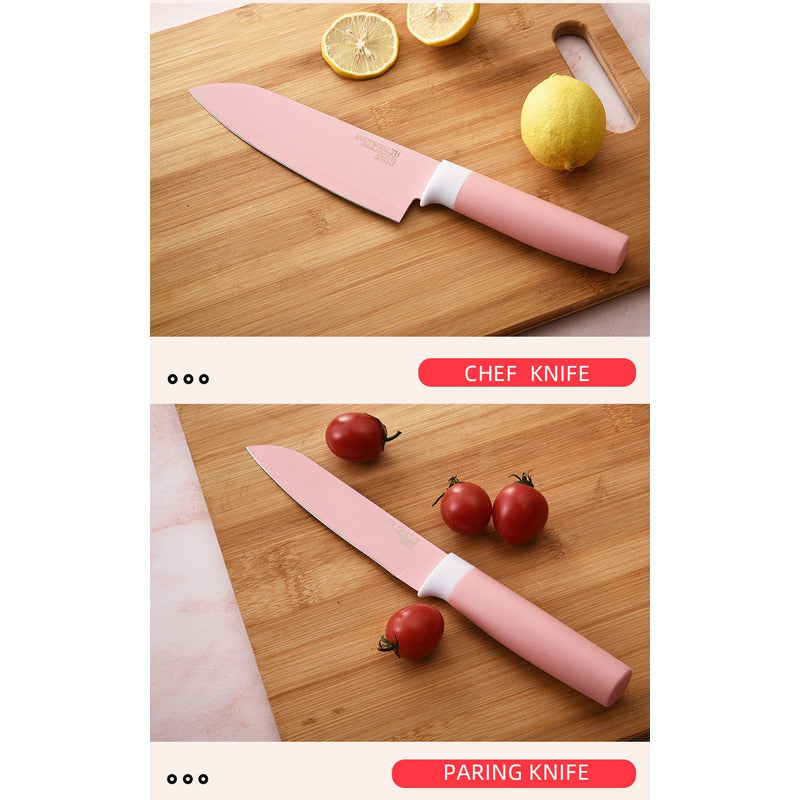 Set De Cuchillos Cocina De Colores 6piezas Pedestal Pelador