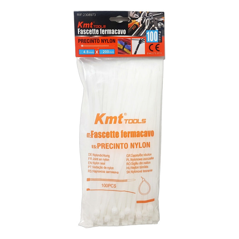 Set 100 Amarras Plásticas 4.8x200mm Precinto Nylon Multiuso