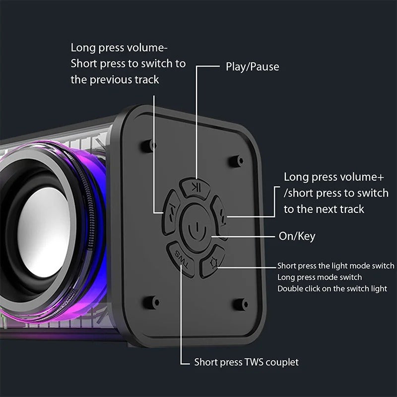 Parlante Bluetooth Doble, Transparente Con Luz Portátil /ryc