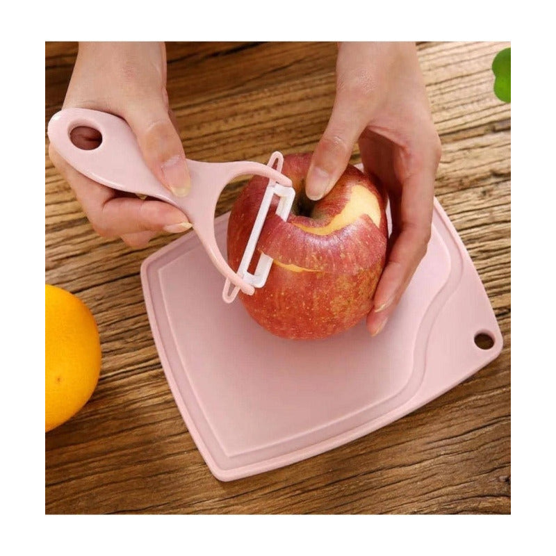 Set Cuchillo + Pelador De Cerámica De Frutas Verdura + Tabla