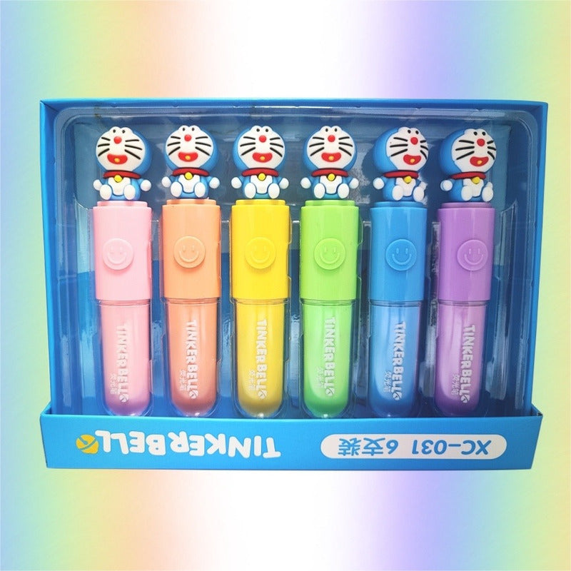 Pack X6 Destacadores Doraemon Resaltadores Gato Cute /ryc