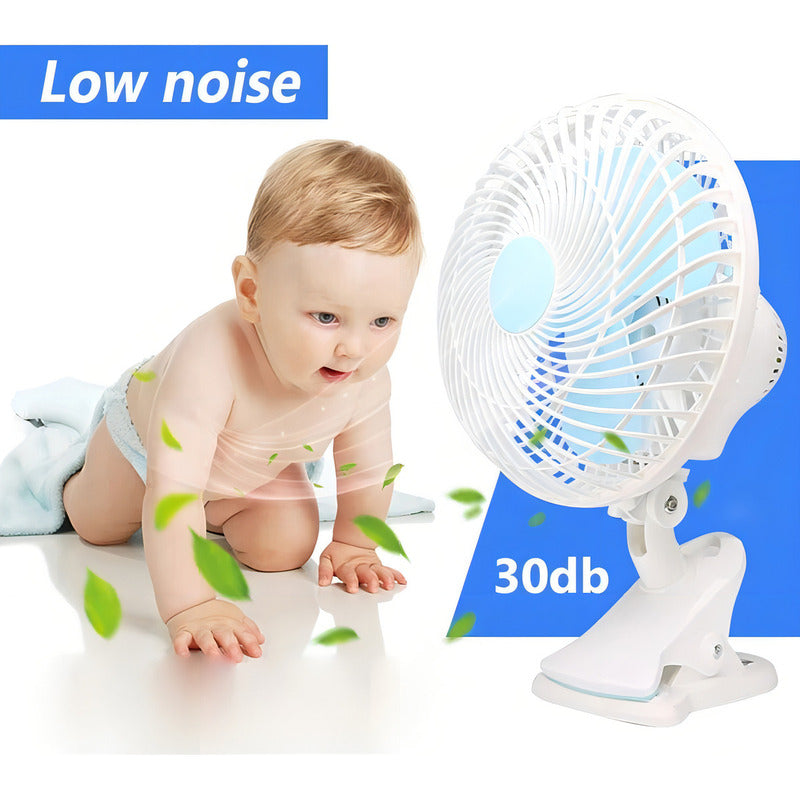Mini Ventilador C/ Clip Breeze Fan 180mm Eléctrico Giratorio Cantidad De Aspas 3 Color De La Estructura Blanco Color De Las Aspas Turquesa Diámetro 18 Cm Frecuencia 50 Material De Las Aspas Plástico