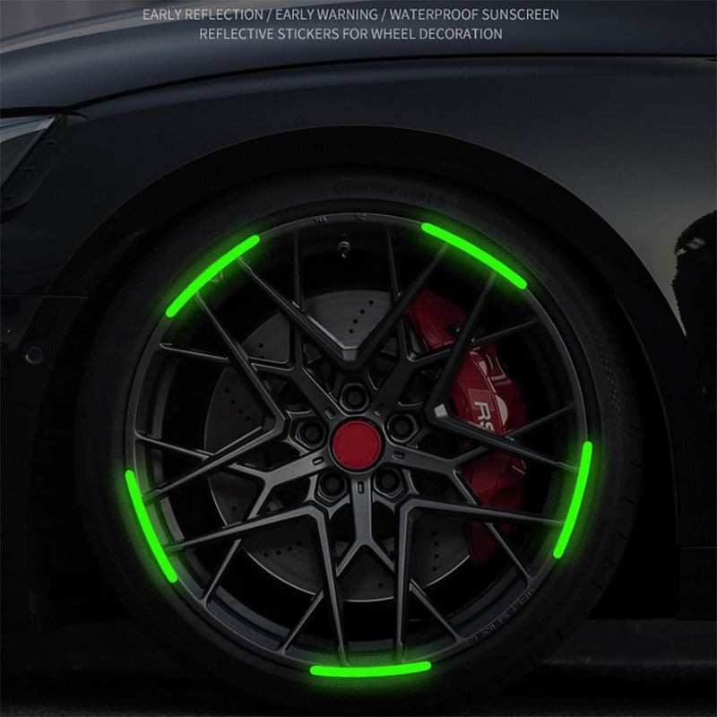 Set Sticker Reflectante Para Llanta 20 Tiras Fluor Auto Moto