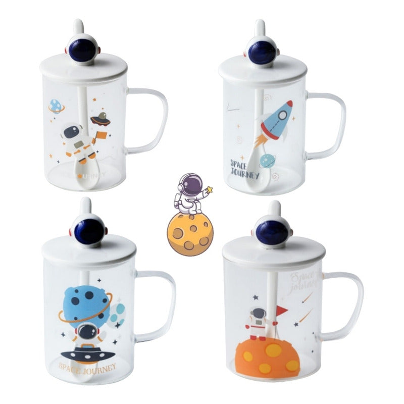 Taza De Vidrio De Astronauta Con Tapa Y Cuchara Cerámica R&c