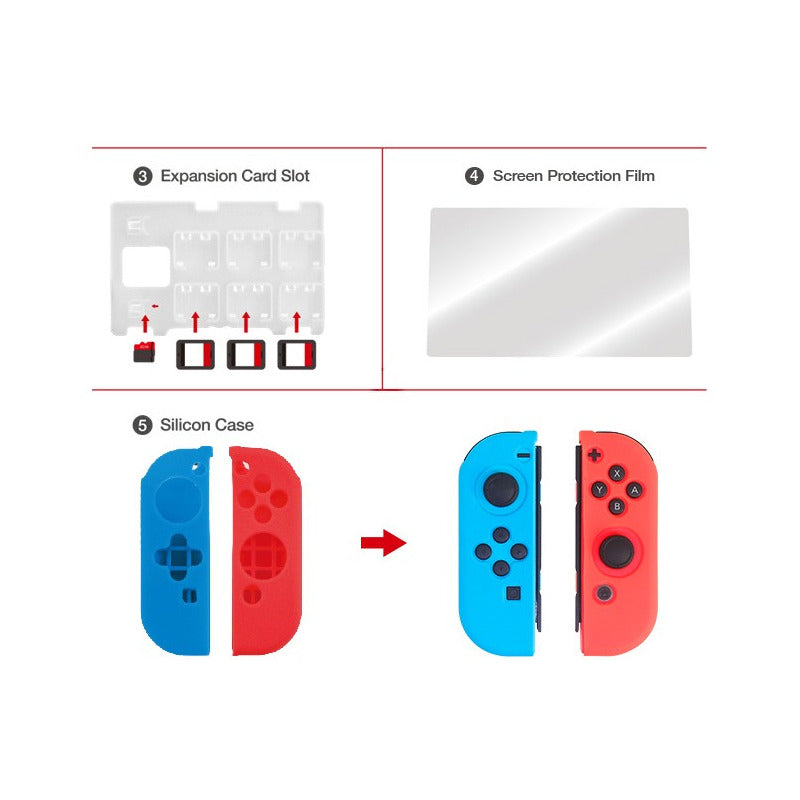 Kit Protector Nintendo Switch Bolso Lámina Grip Case Joy Con
