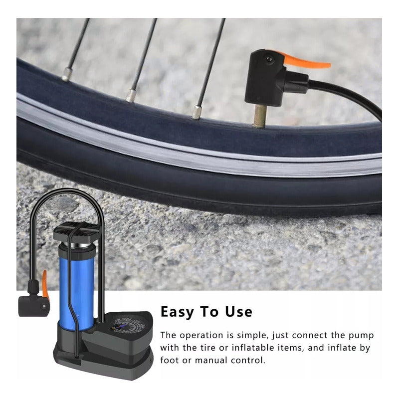 Bombin Inflador De Pie Cn Manometro 160psi Moto Bici Portati