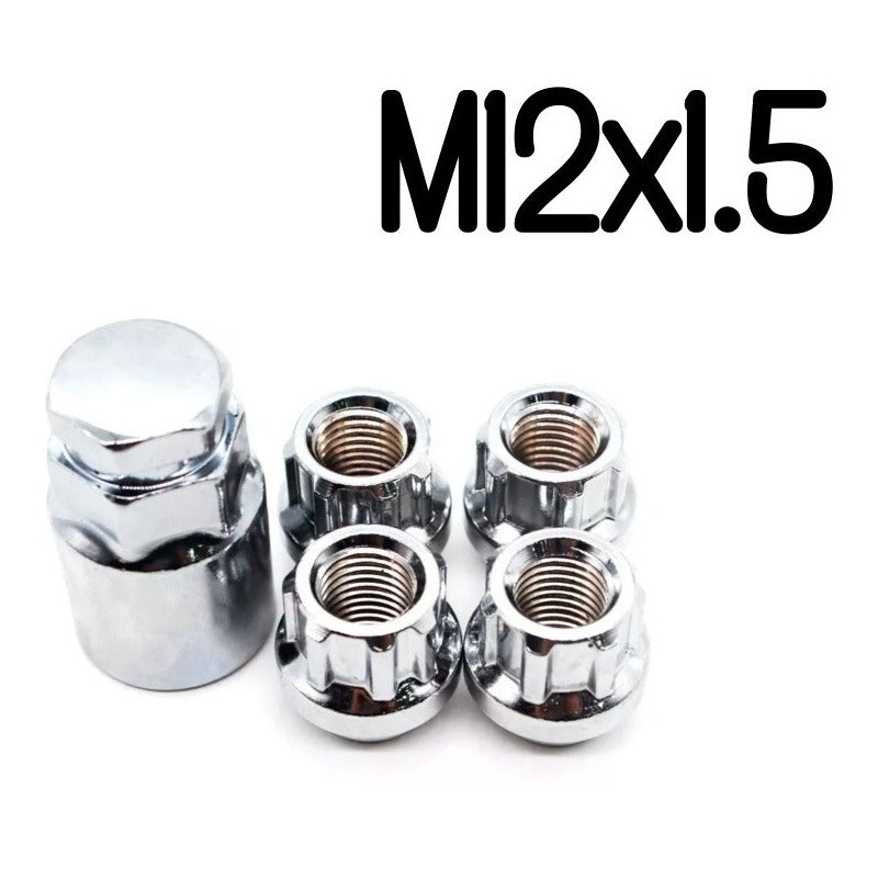 Tuercas De Seguridad Set 4pcs +llave Acero M12x1.5 / 12x1.25