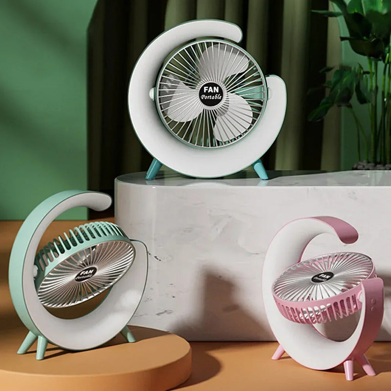 Ventilador De Mesa Recargable Usb 2 En 1 Con Lámpara Luz Led