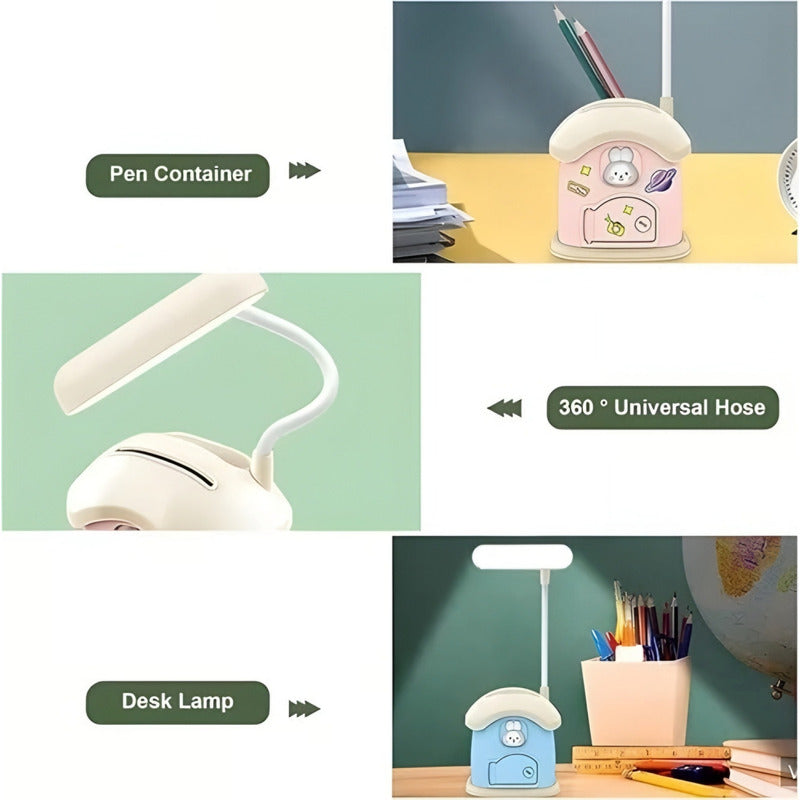Lámpara De Escritorio Recargabl + Portalapiz Alcancía Kawaii
