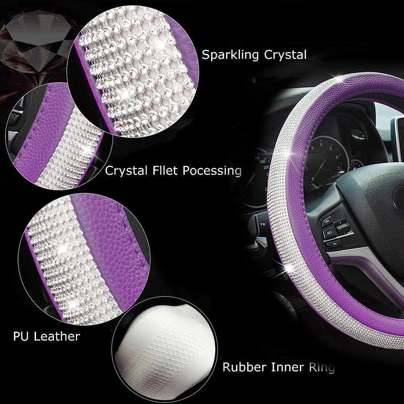 Funda Cubre Volante Ecocuero Y Cristal Violeta Antideslizant