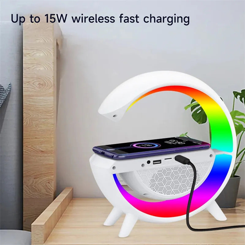 Parlante Bluetooth Cn Cargador Inalámbrico + Lámpara Led Rgb